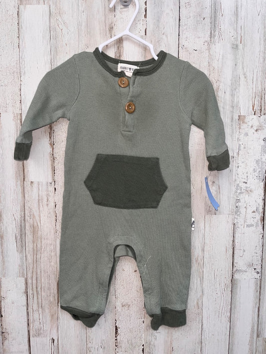 GREEN RABBIT BEAR WAFFLE KNIT ROMPER, BOY 6-9M