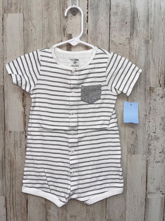 WHITE SIMPLY STRIPE POCKET ROMPER, BOY 12M