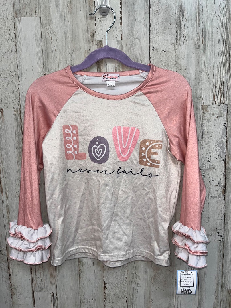 PINK CLOVER COTTAGE LOVE NEVER FAILS RUFFLE TEE, GIRL 5T
