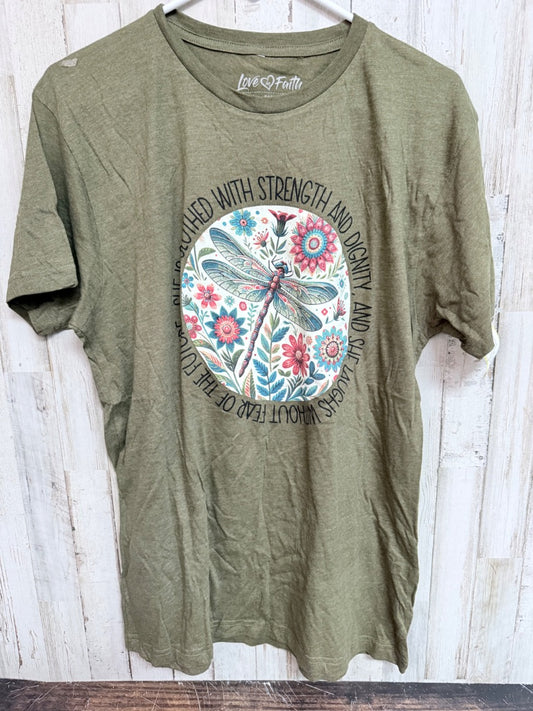 Green Love and Faith She is clothed with strength tee, Ladies M