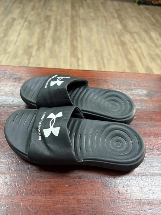 BLACK UNDER ARMOUR LOGO SLIDES, SHOES Y1