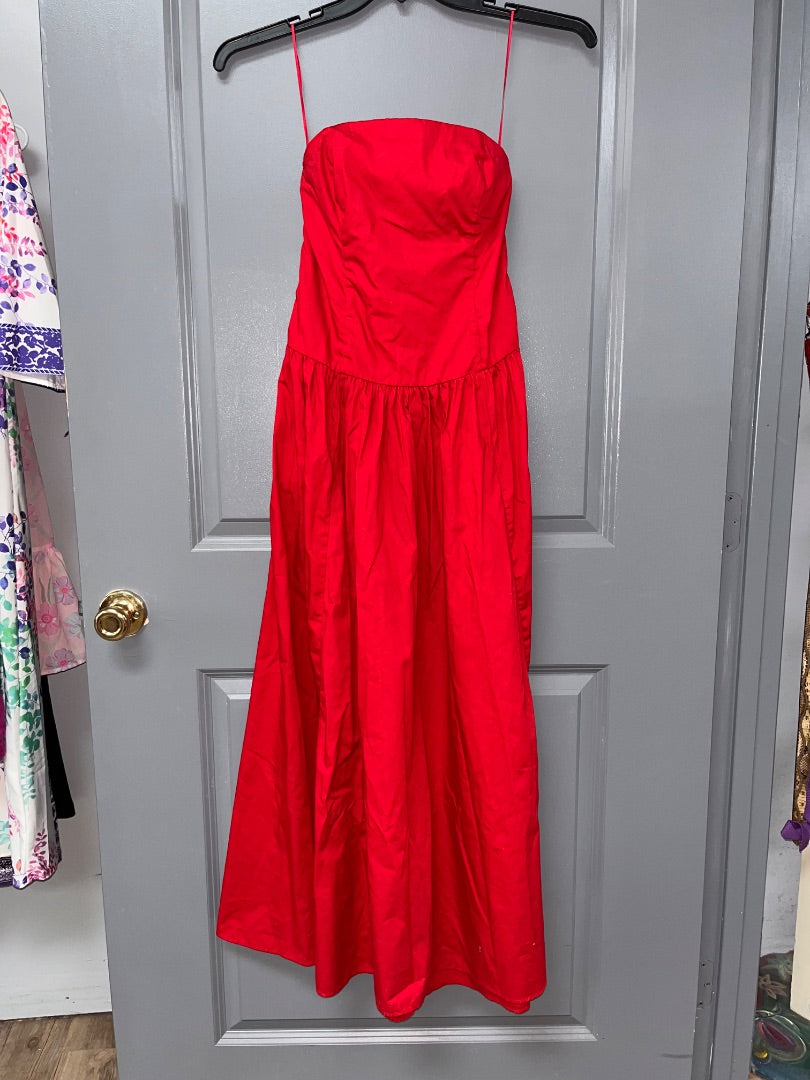 RED ABERCROMBIE STRAPLESS MAXI, LADIES XS