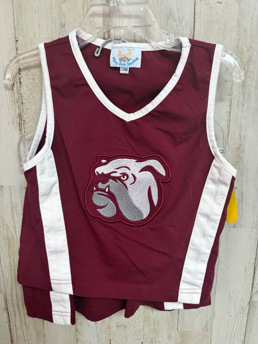 MAROON BUSY BEE SMOCKED 2PC BULLDOG SKIRT SET, GIRL 24M