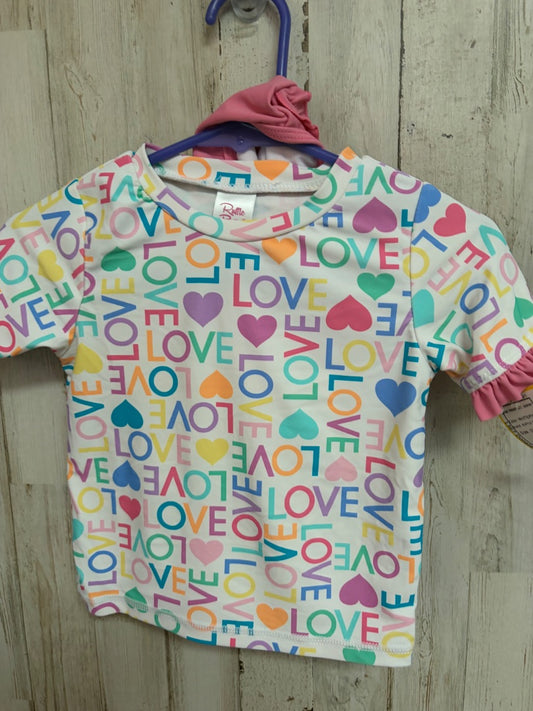 WHITE/PINK RUFFLE BUTTS LOVE PRINT 2PC SWIM, GIRL 2T
