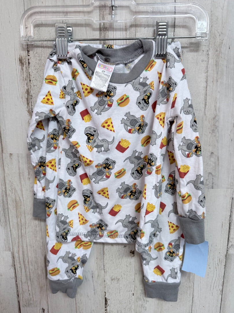White Swiggies Dino pizza 2pc pj set, Boy 2T
