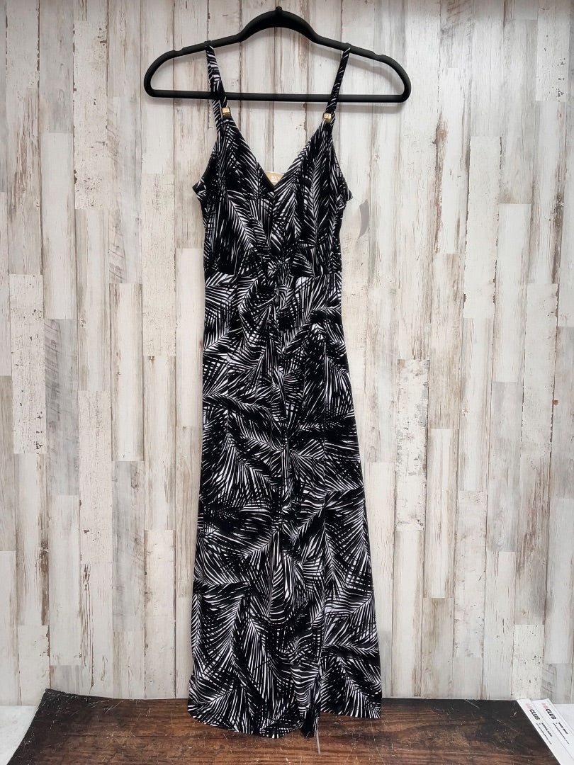 BLACK/WHITE MICHAEL KORS LEAF PRINT TWIST DRESS, LADIES XS