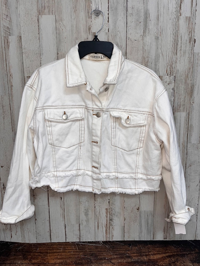 OFF WHITE FOURTEEN & 9TH RAW EDGE JEAN JACKET, LADIES S