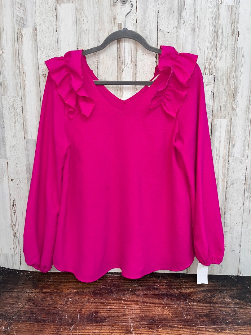 FUCHSIA JODIFL RUFFLE SHOULDER V NECK BLOUSE, LADIES S