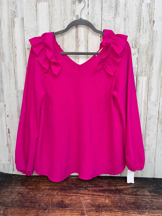 FUCHSIA JODIFL RUFFLE SHOULDER V NECK BLOUSE, LADIES S