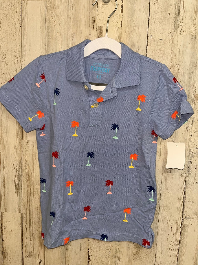 BLUE CREWCUTS PALM TREE POLO, BOY 4T