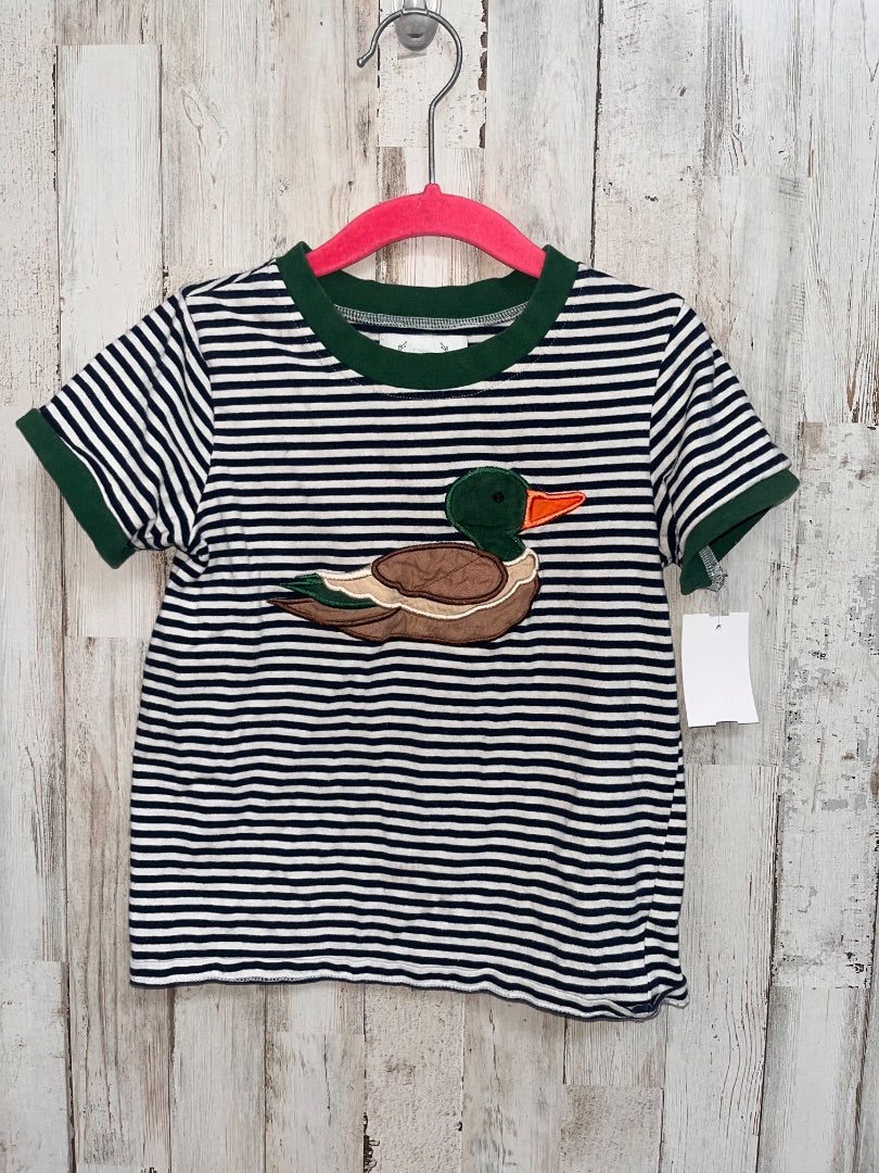 NAVY LITTLE LOVELY STRIPE DUCK APPLIQUE TEE, BOY 4T