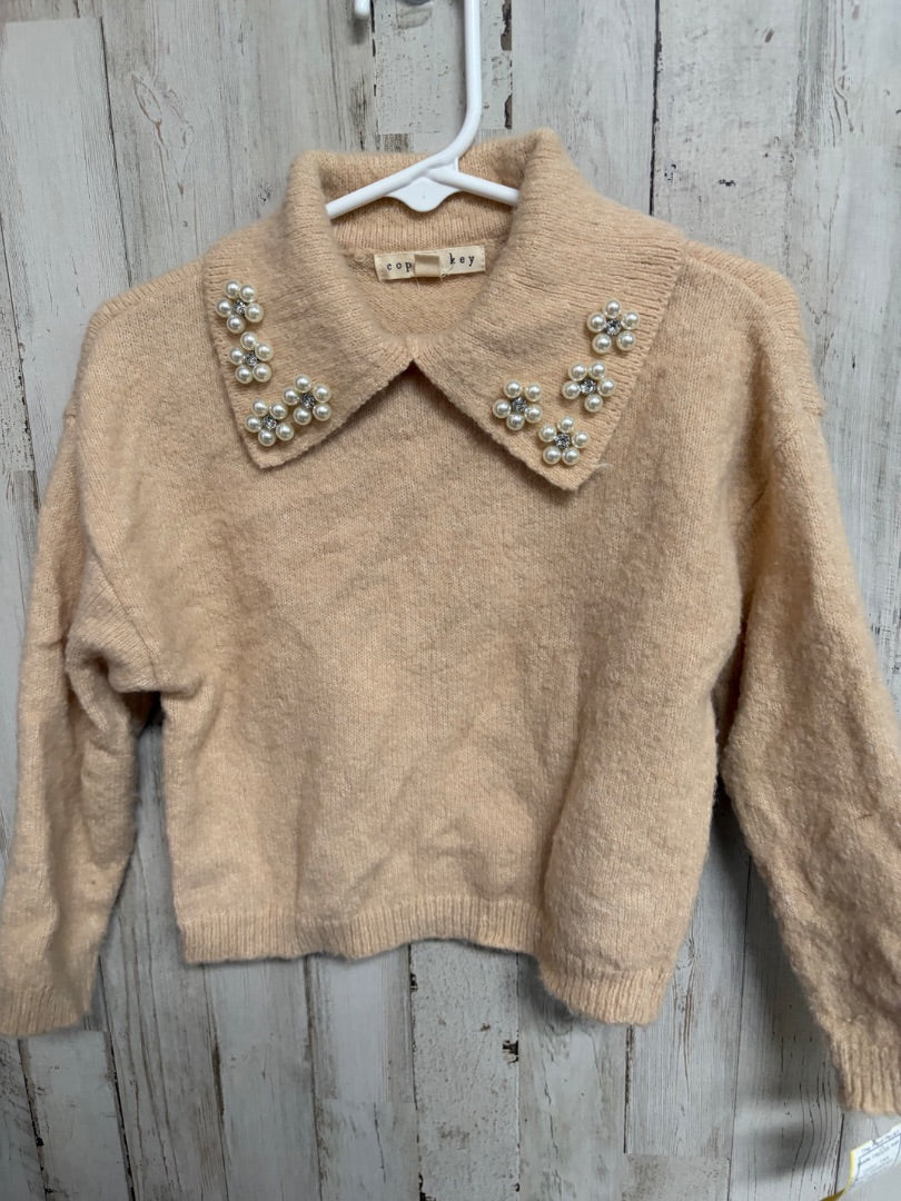 TAN COPPER KEY PEARL COLLAR TOP, GIRLS 4T