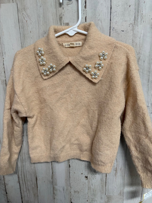 TAN COPPER KEY PEARL COLLAR TOP, GIRLS 4T