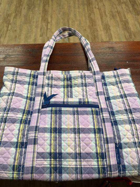 LILAC VERA BRADLEY LARGE PLAID QUILTED TOTE