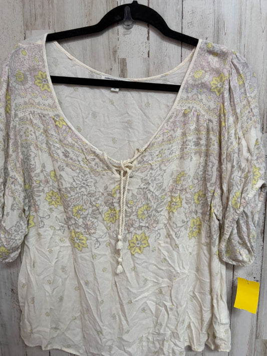 TAN AMERICAN EAGLE FLORAL TIE NECK TOP, LADIES XL