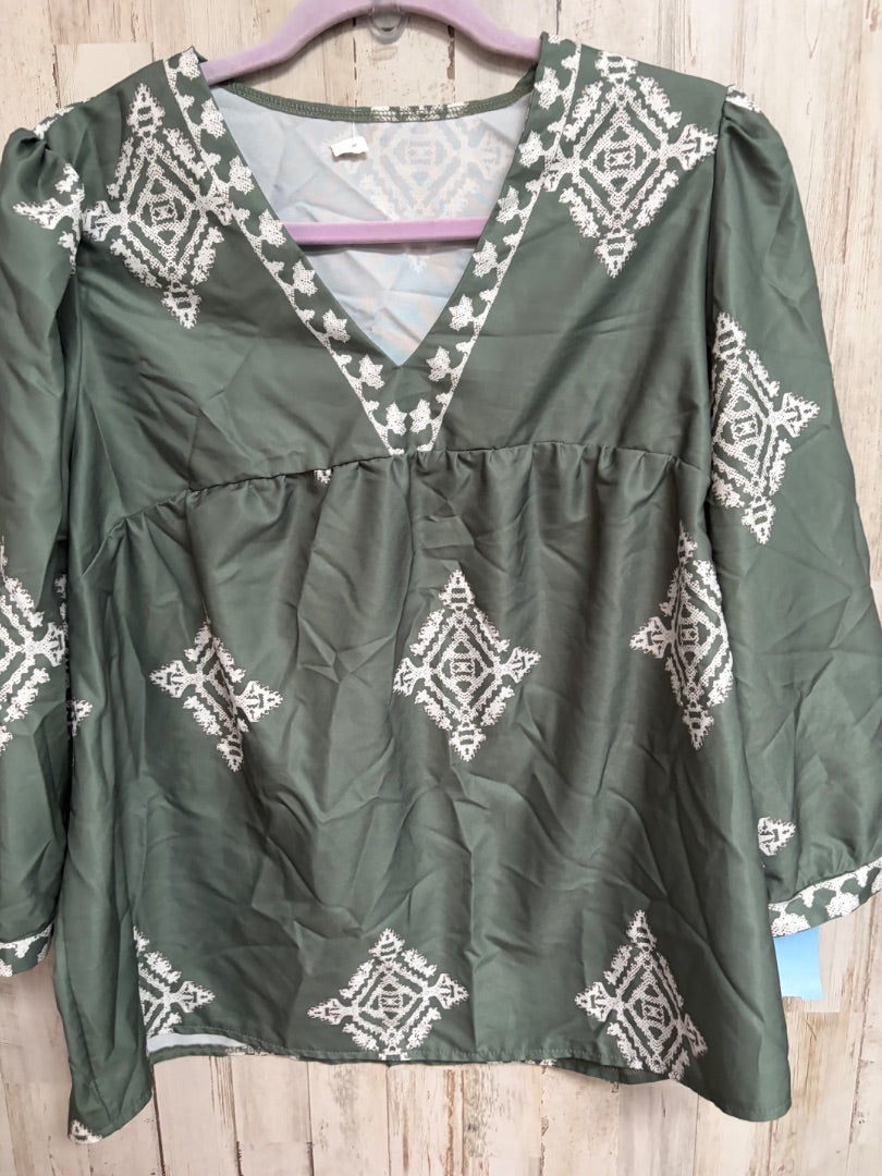 SAGE SHEIN PRINTED V NECK BLOUSE, LADIES XL