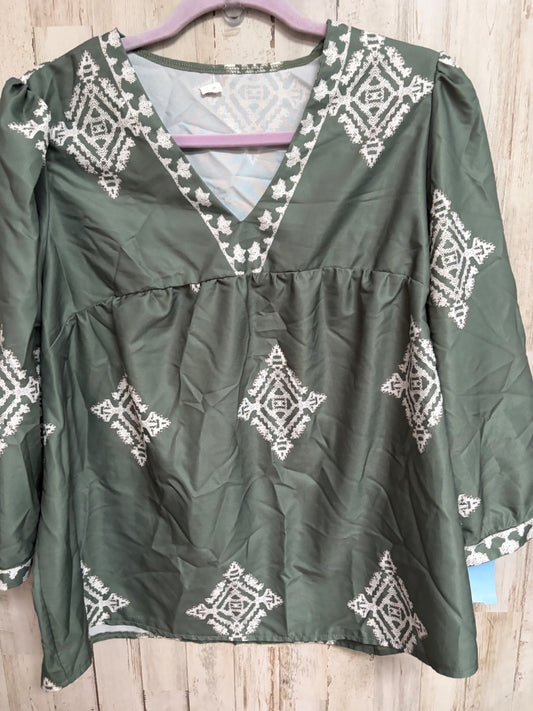 SAGE SHEIN PRINTED V NECK BLOUSE, LADIES XL
