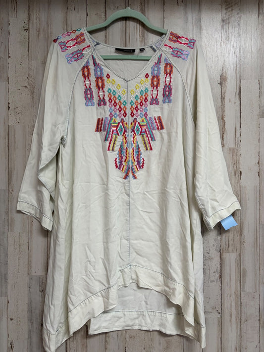 IVORY T&W EMBROIDERED NECK TUNIC, LADIES XL