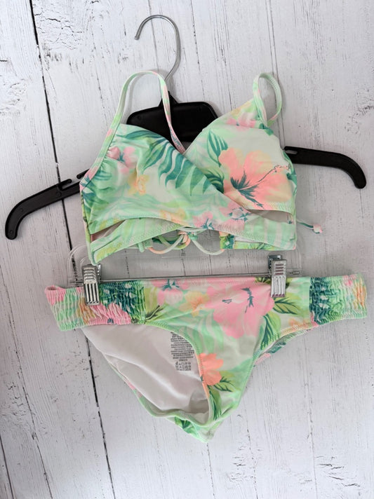 GREEN PINK FLORAL STRAPPY 2PC SWIM, LADIES S/M