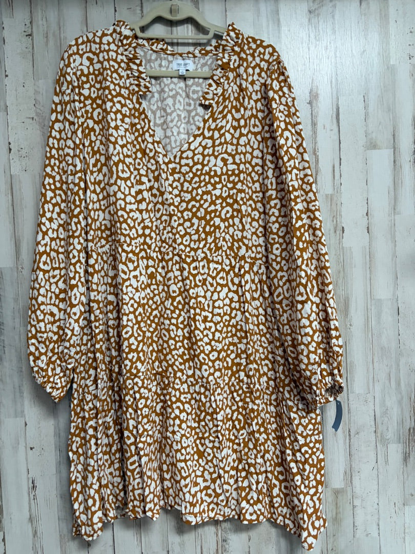 TAN TRUE CRAFT CHEETAH V NECK DRESS, LADIES 4X