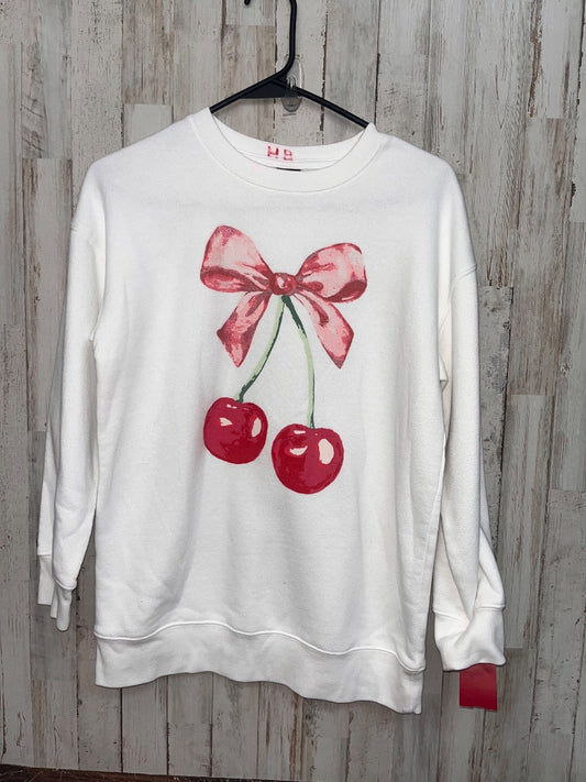 WHITE ART CLASS CHERRY BOW SWEATSHIRT, GIRL 10/12