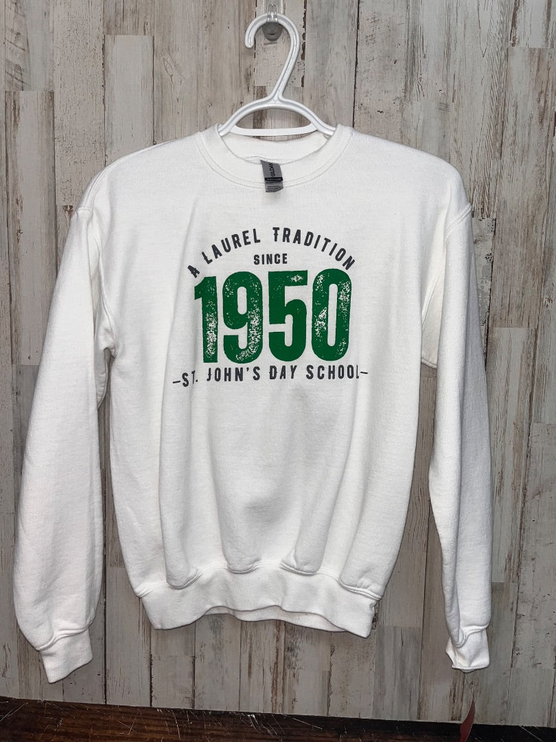 WHITE GILDAN 1950 SJDS SWEATSHIRT, GIRL 10/12