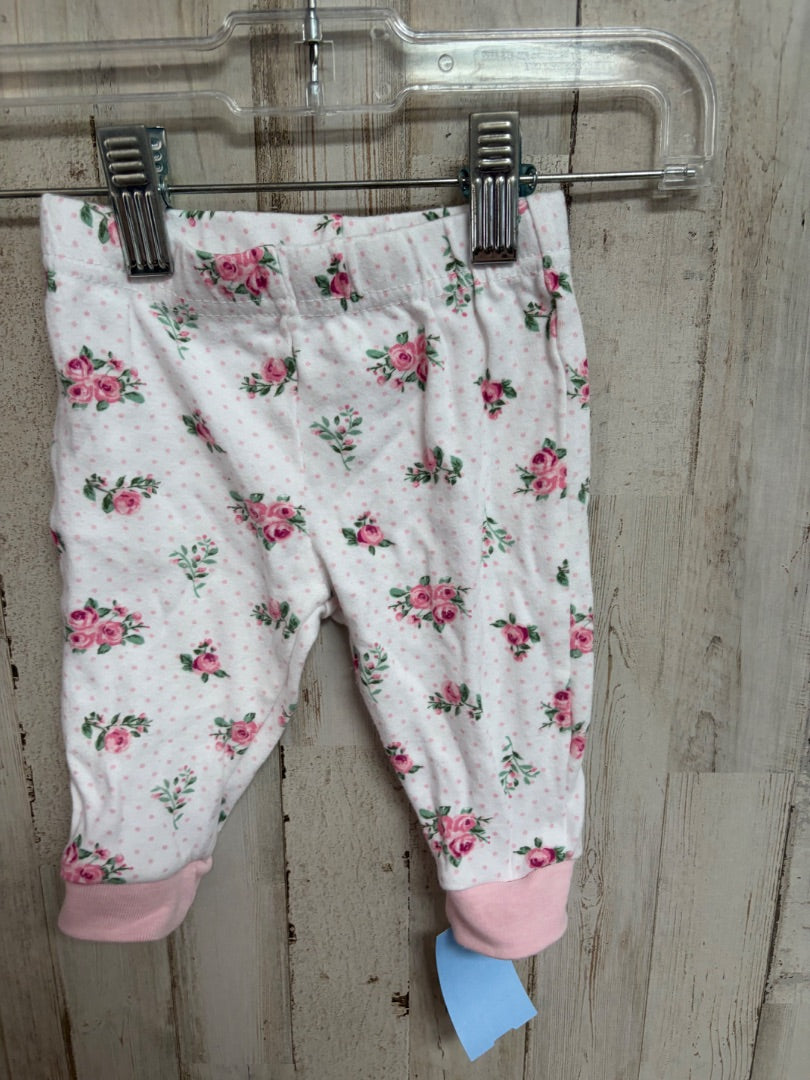 WHITE  FLORAL PANTS, GIRL 0-3M
