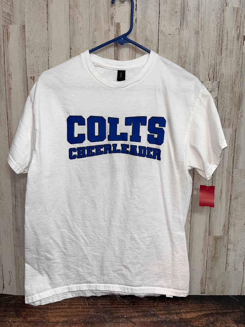 WHITE GILDAN COLTS CHEER TEE, GIRL 14