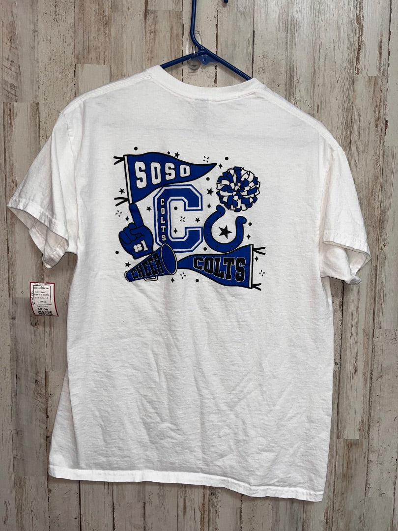 WHITE GILDAN COLTS CHEER TEE, GIRL 14