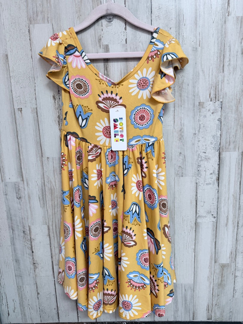YELLOW DOT DOT SMILE FLORAL PRINT DRESS, GIRLS 5/6