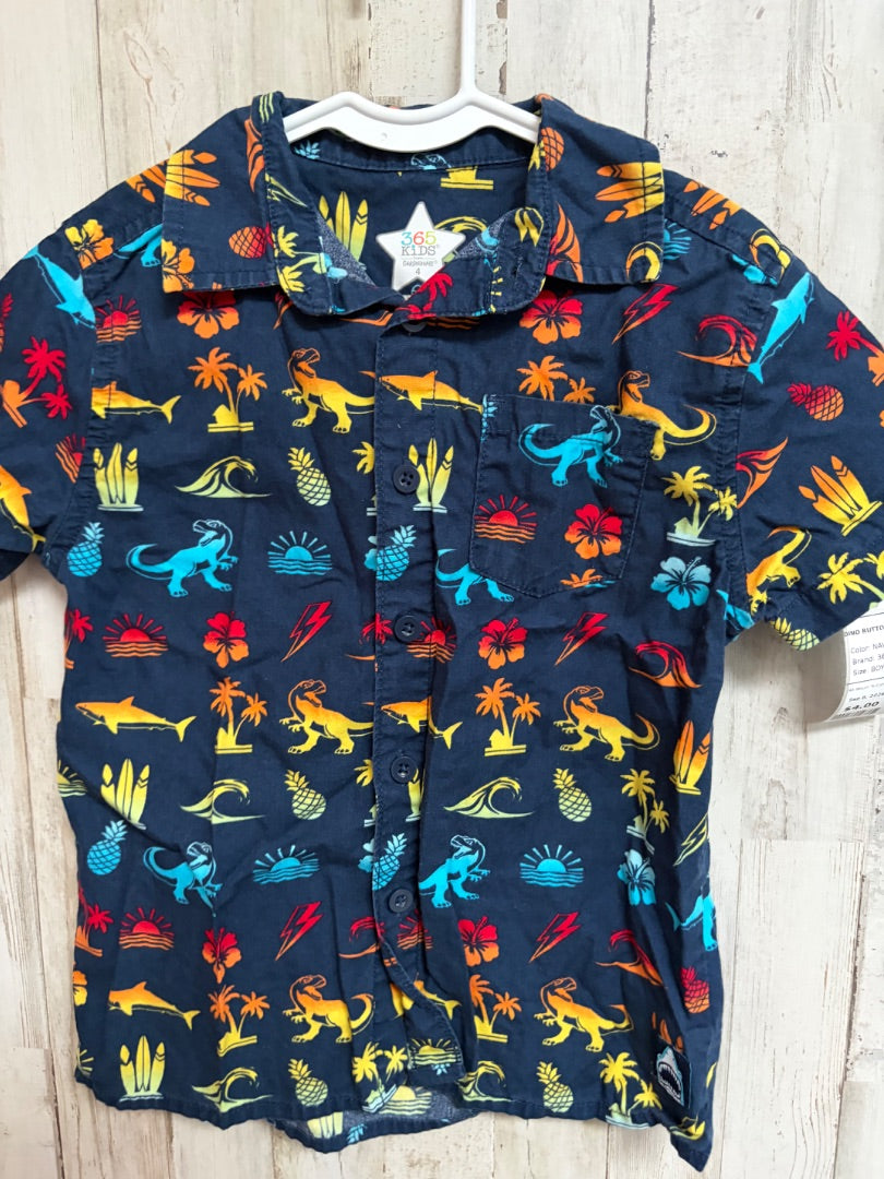 NAVY 365 DINO BUTTON UP, BOY 4T