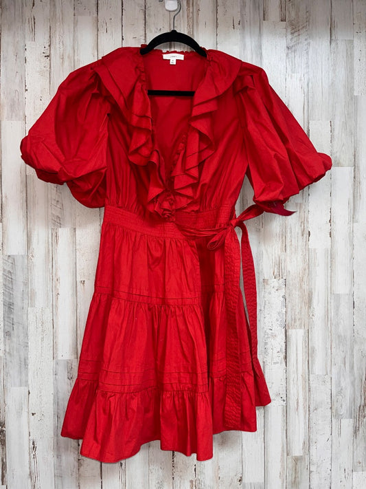 BRICK RED A LOVES A PUFF SLEEVE WRAP DRESS, LADIES XS