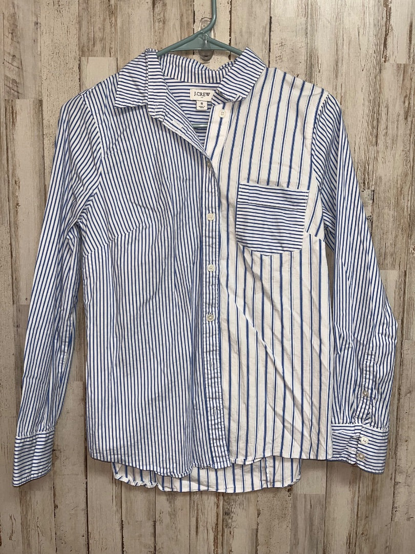 WHITE/BLUE J CREW STRIPE BUTTON UP, LADIES S