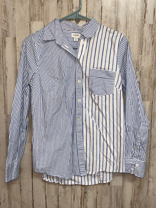 WHITE/BLUE J CREW STRIPE BUTTON UP, LADIES S