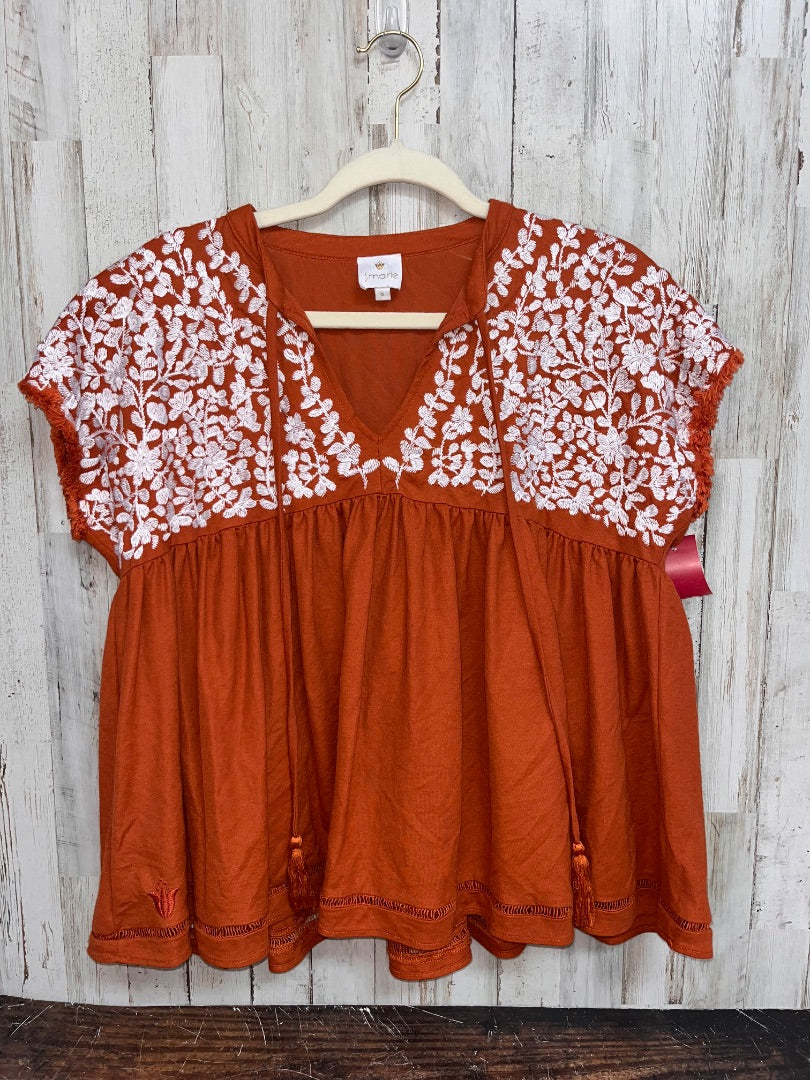RUST J MARIE EMBROIDERED FLORAL BABY DOLL TOP, LADIES S