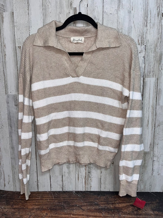 TAN/WHITE MARLED STRIPE KNIT COLLARED SWEATER, LADIES S