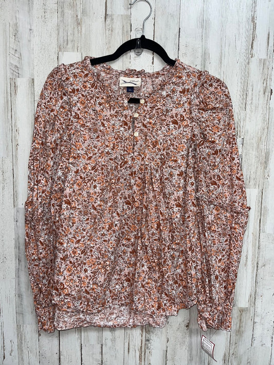 BROWN UNIVERSAL THREAD FLORAL BUTTON TOP, LADIES S