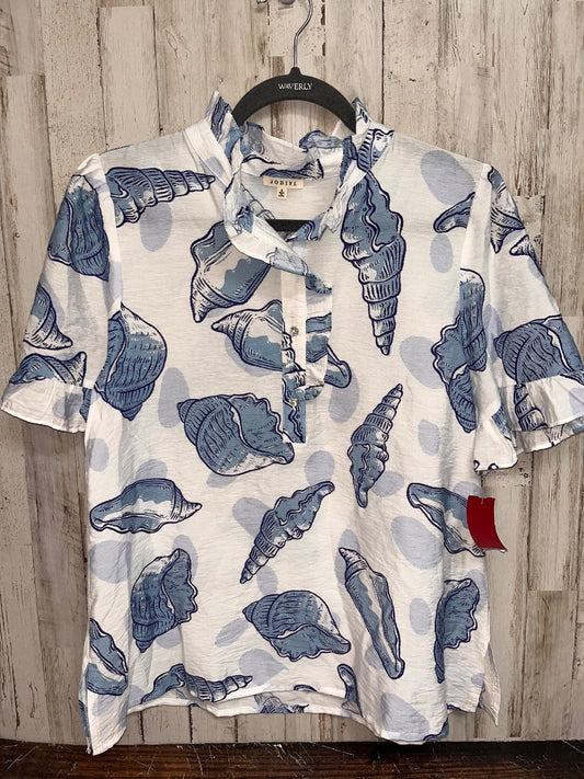 WHITE/BLUE JODIFL SEASHELL BUTTON UP, LADIES S