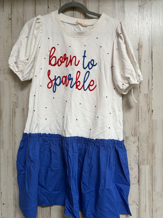 CREAM/BLUE  BORN TO SPARKLE DRESS, LADIES L