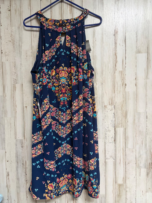 NAVY AUW FLORAL KEYHOLE DRESS, LADIES 2X