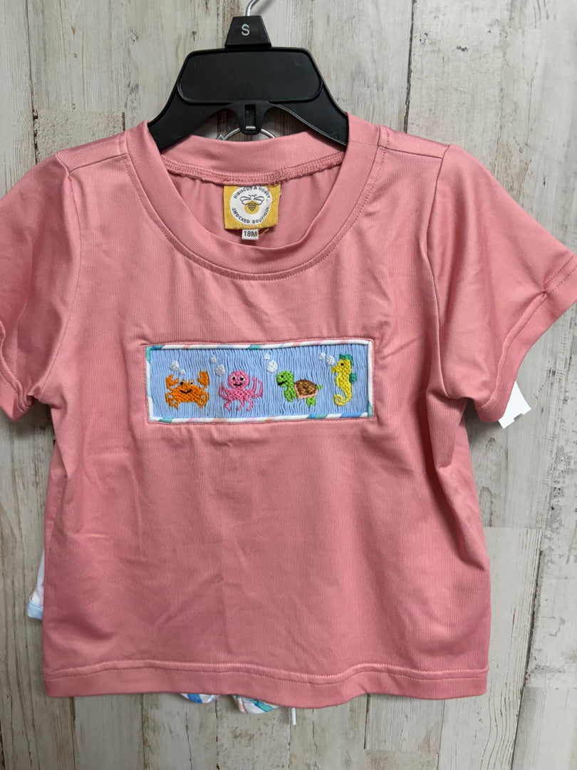 PEACH HIBISCUS & HONEY SEA ANIMAL SMOCK SET, BOYS 18M
