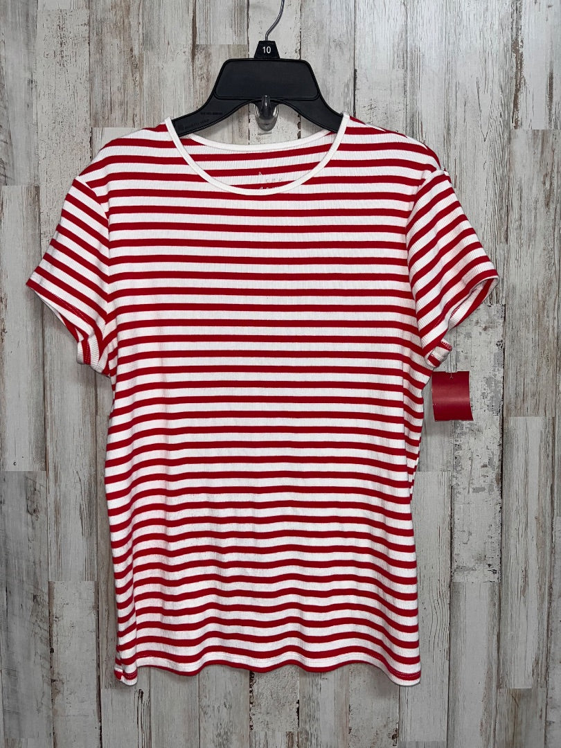 RED/WHITE A NEW DAY STRIPE RIBBED TEE, LADIES L