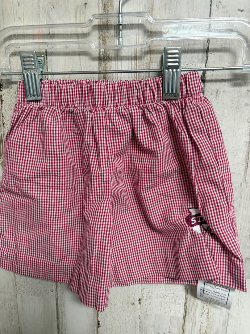 MAROON VIVE LA FETE PLAID MS STATE SHORT, BOYS 18M
