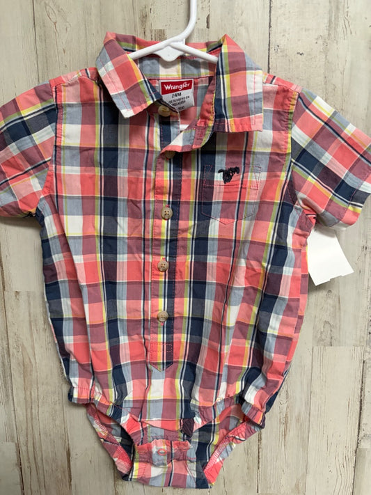 CORAL WRANGLER PLAID BUTTON UP ONESIE, BOYS 24M