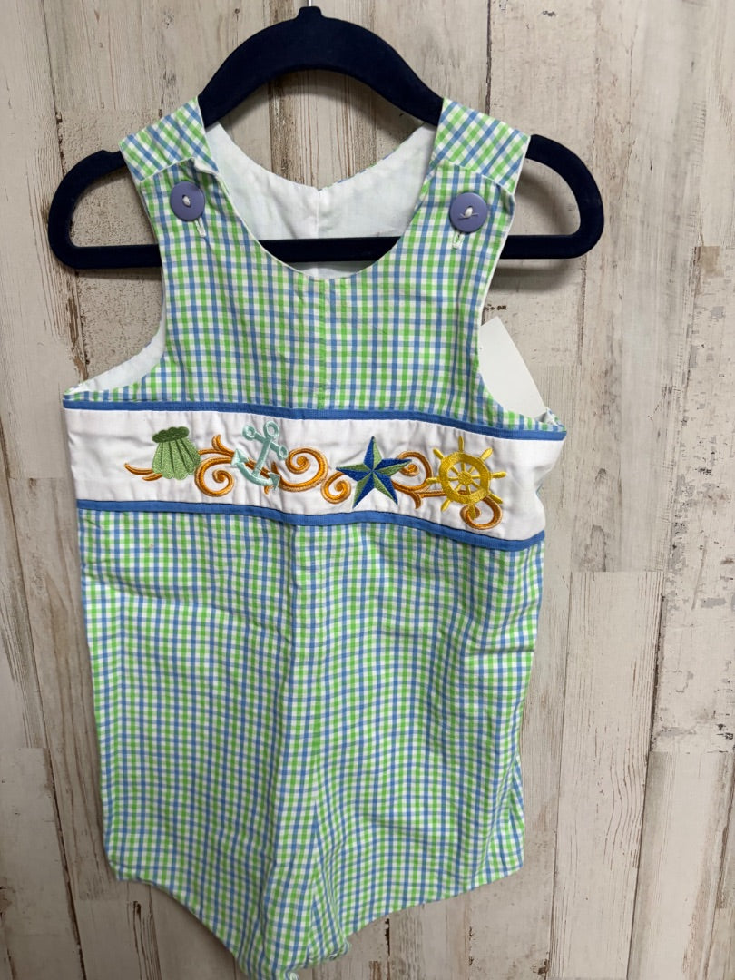 GREEN/BLUE BOUTIQUE ANCHOR PLAID ROMPER, BOYS 24M