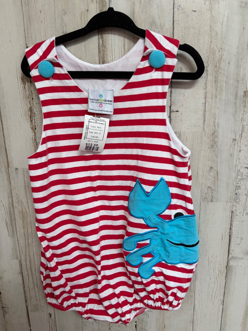 RED CASTLES & CROWNS CRAB STRIPE BUBBLE, BOY 2T