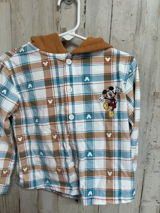 TAN/TEAL DISNEY MICKEY BUTTON UP, BOY 3T