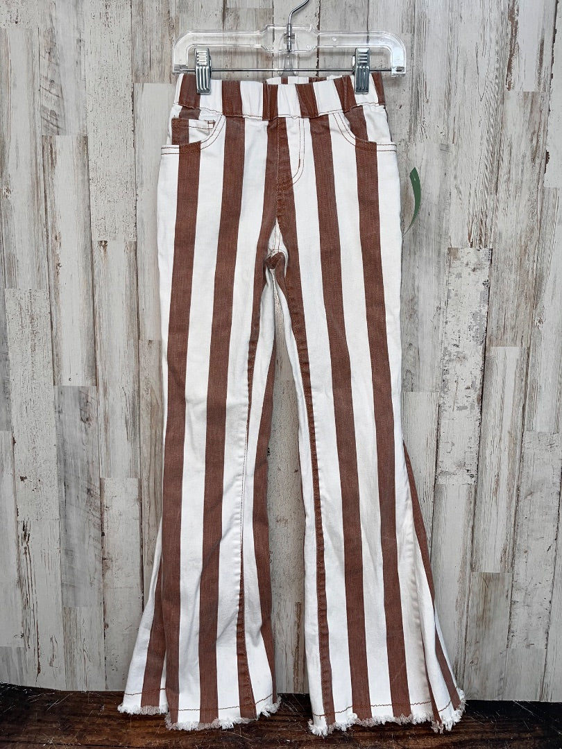 WHITE/BROWN SAINTS & HEARTS STRIPE FLARE JEANS, GIRL 8