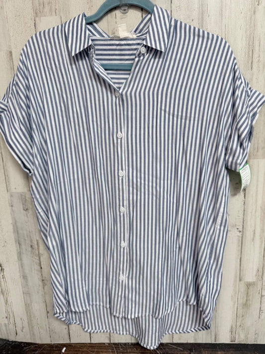 BLUE BEACH LUNCH LOUNGE STRIPE BUTTON TOP, LADIES M
