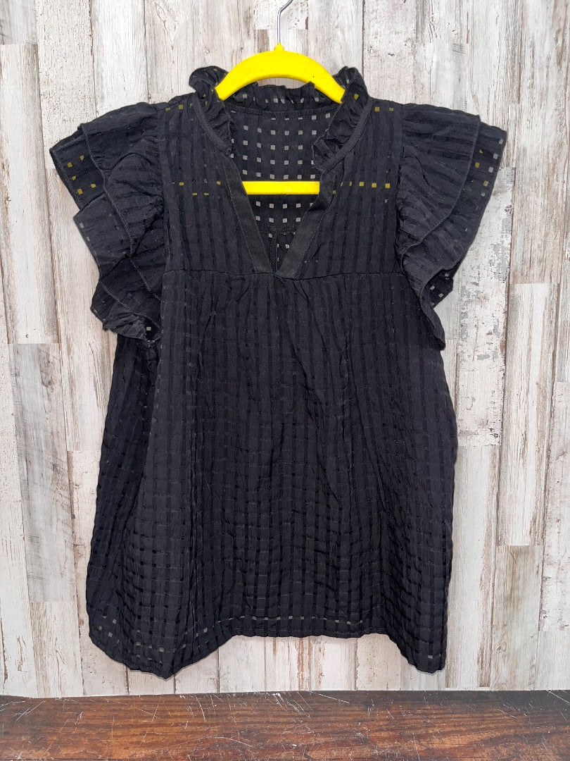BLACK SHEIN GINGHAM TEXTURED BLOUSE, LADIES M